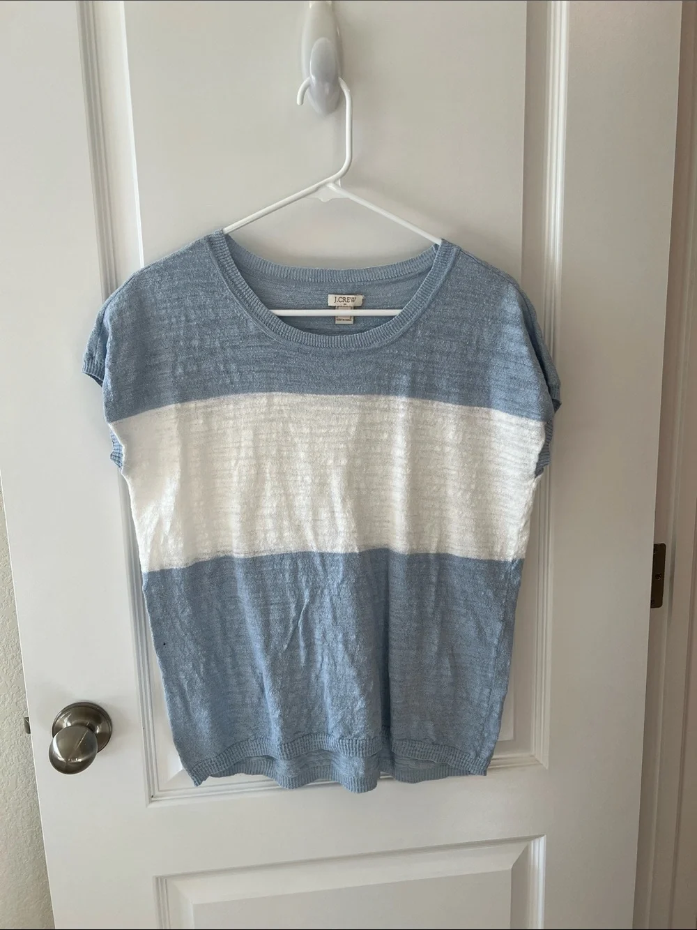 J. Crew Blue and White Striped Short Sleeve Knit